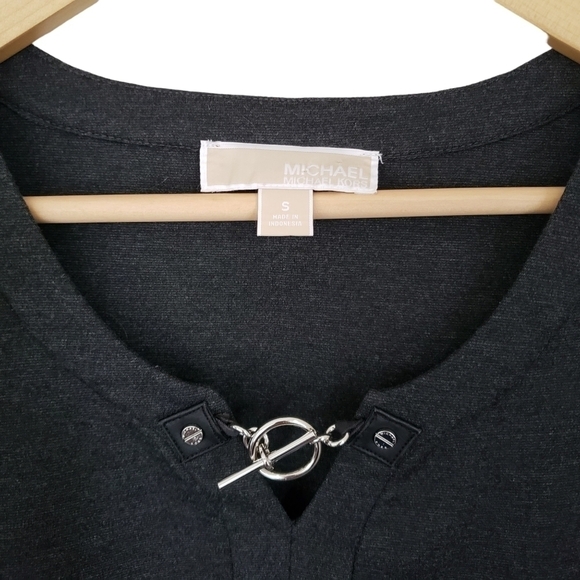 Michael Kors Derby Dark Gray Jersey Long Tunic Top with 3/4 Sleeve - Picture 3 of 8